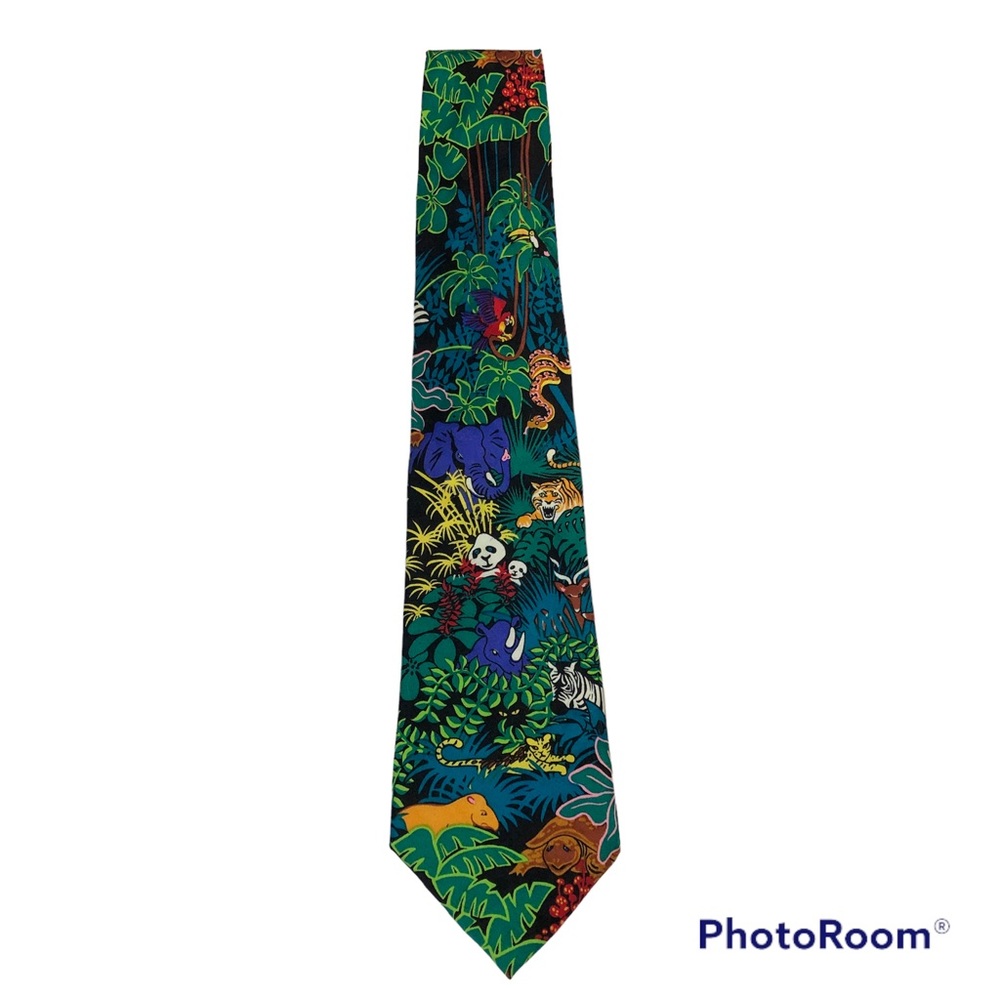 Vintage Addiction Men’s Fun Jungle Print Tie Silk - Picture 1 of 6